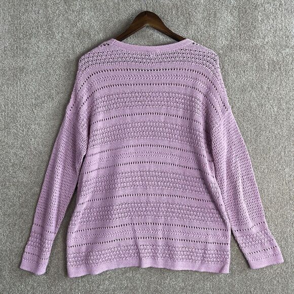 J. Jill Tunic Sweater Womens Size‎ Medium Pink Pullover Open Stitch Knit Sheer - Picture 7 of 8